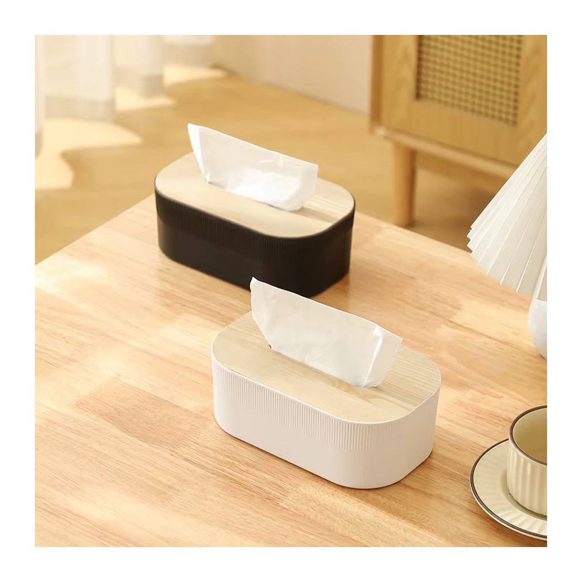 Taschentuchbox Hoeaden im skandinavischen Design mit Holzabdeckung, rechteckig, Schwarz oder Weiß - Bild 4