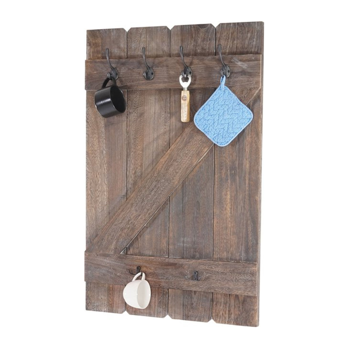 Tassenhalter MCW-D13 Hängeregal Tassenbrett mit 6 Haken in Shabby-Braun, B: 91 cm, H: 60 cm - Bild 1