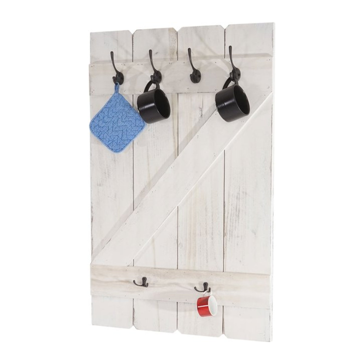 Tassenhalter MCW-D13 Hängeregal Tassenbrett mit 6 Haken in Shabby-Weiß, B: 91 cm, H: 60 cm - Bild 1