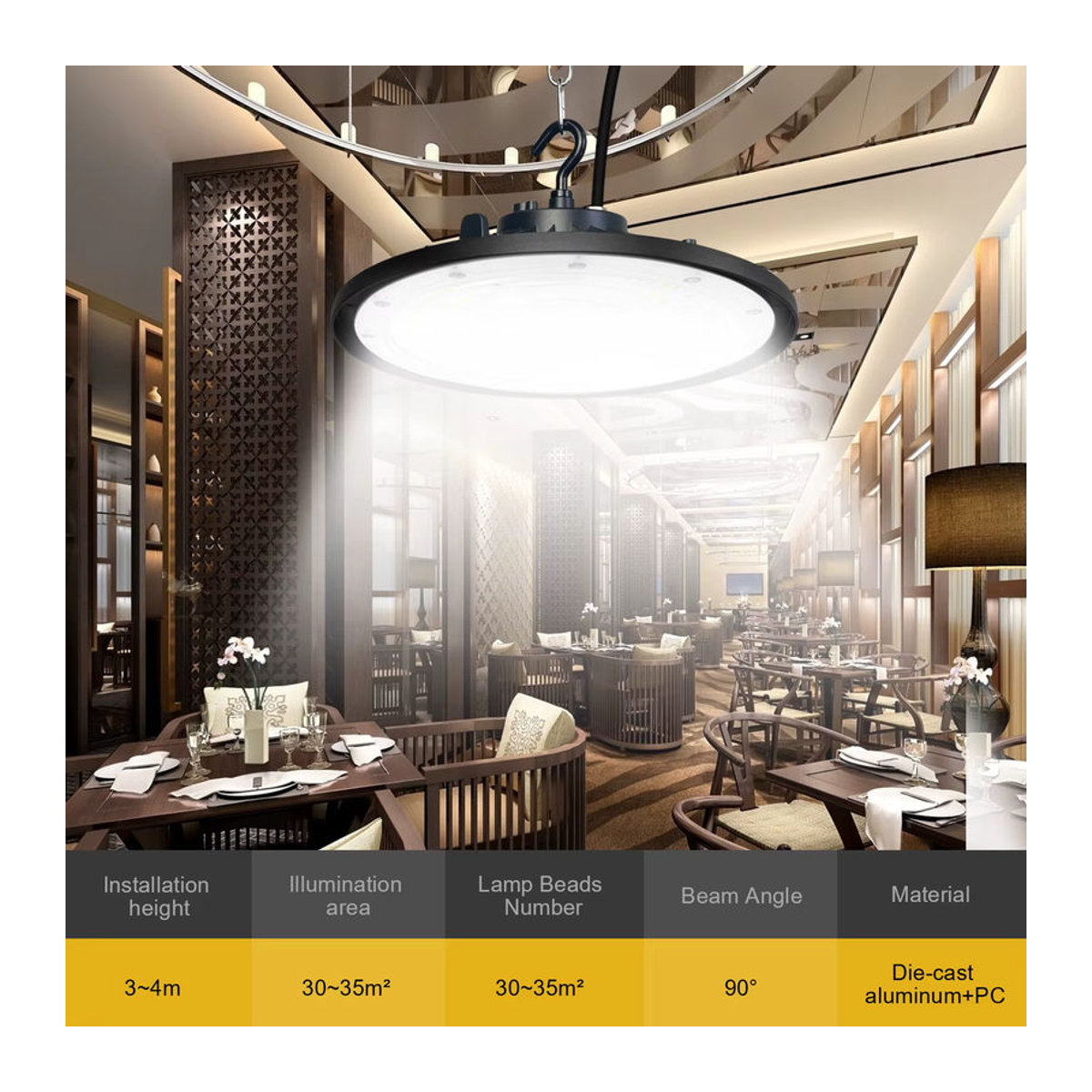 Tayire UFO LED-Hochregalleuchte für Industrie und Gewerbe, Schwarz, Aluminium, 6000 K - Bild 3