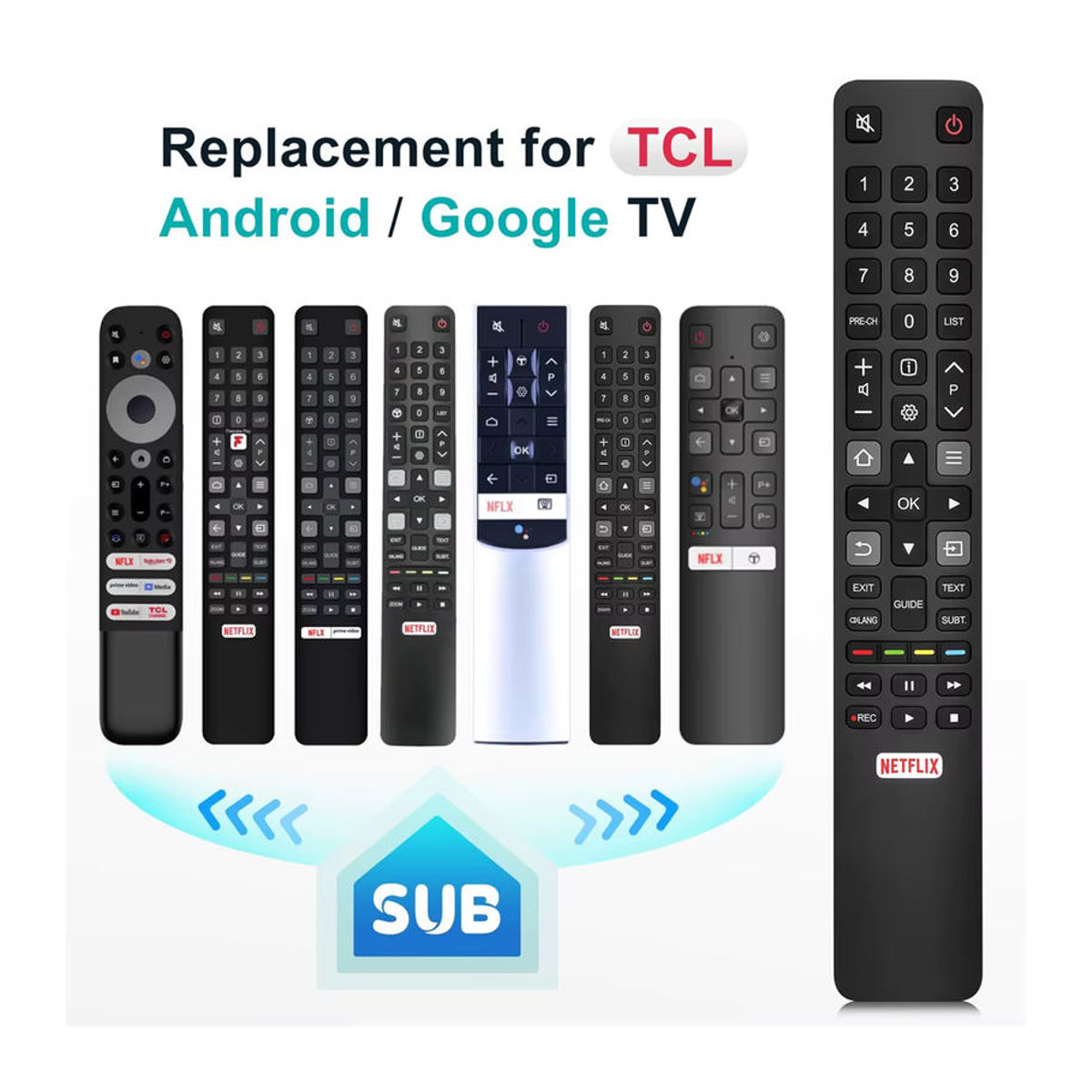 TCL Ersatz-Fernbedienung RC802N in Schwarz für 4K HDTV P20 Serie, C2 Serie und Smart TVs wie 49C2US, 55C2US, 65C2US, 75C2US - Bild 2