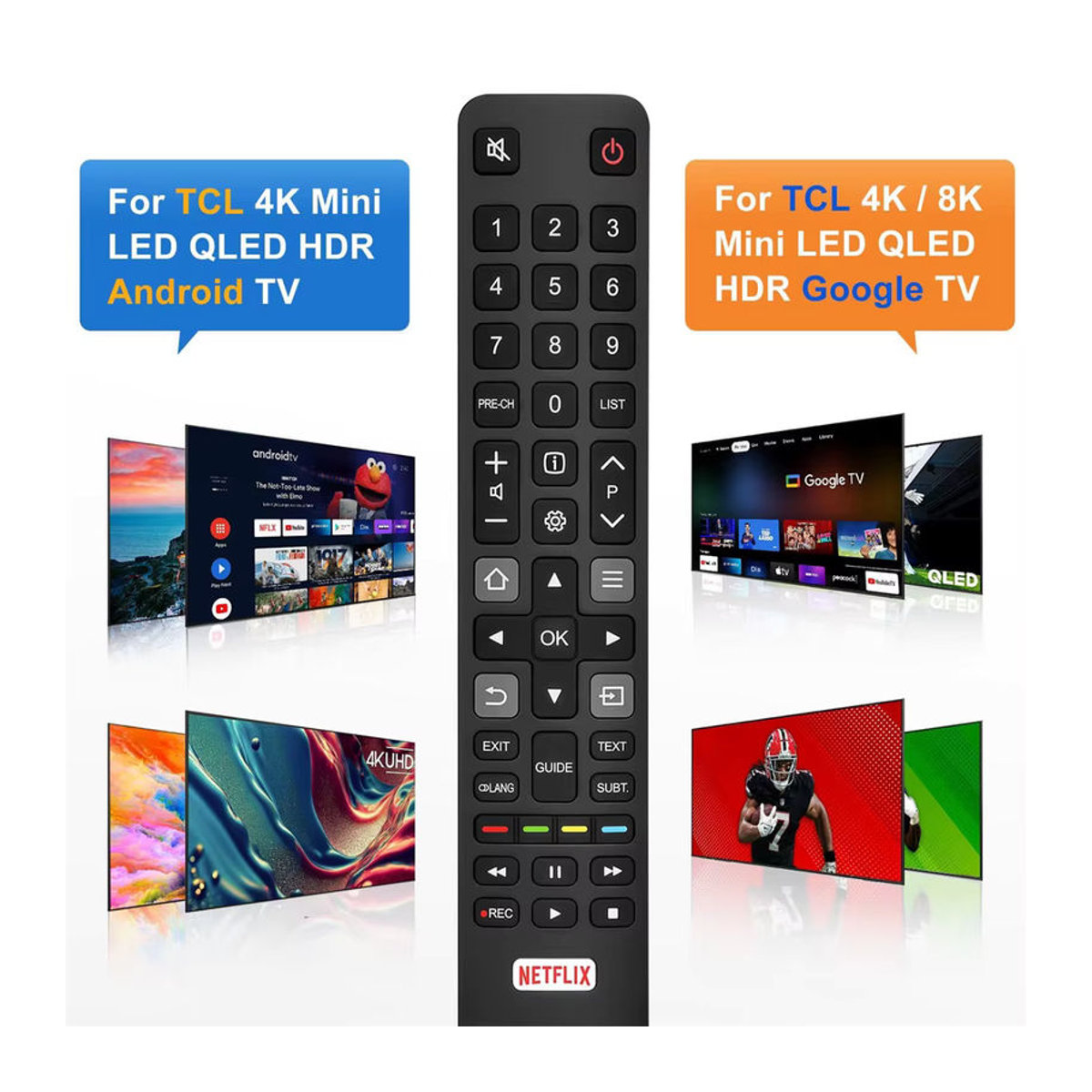 TCL Ersatz-Fernbedienung RC802N in Schwarz für 4K HDTV P20 Serie, C2 Serie und Smart TVs wie 49C2US, 55C2US, 65C2US, 75C2US - Bild 3