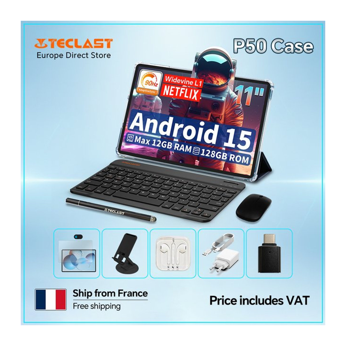 Teclast P50 Tablet Schwarz 11 Zoll Android 15 128 GB ROM 12 GB RAM T606 8-Kern 7000 mAh Widevine L1 Typ-C - Bild 1
