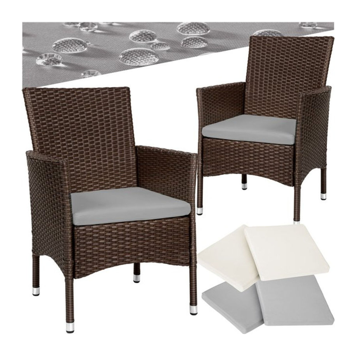 tectake 2er Set Gartensessel aus Polyrattan in Braun mit 2 Bezugssets, B/T/H: 59 x 57 x 85 cm - Bild 1