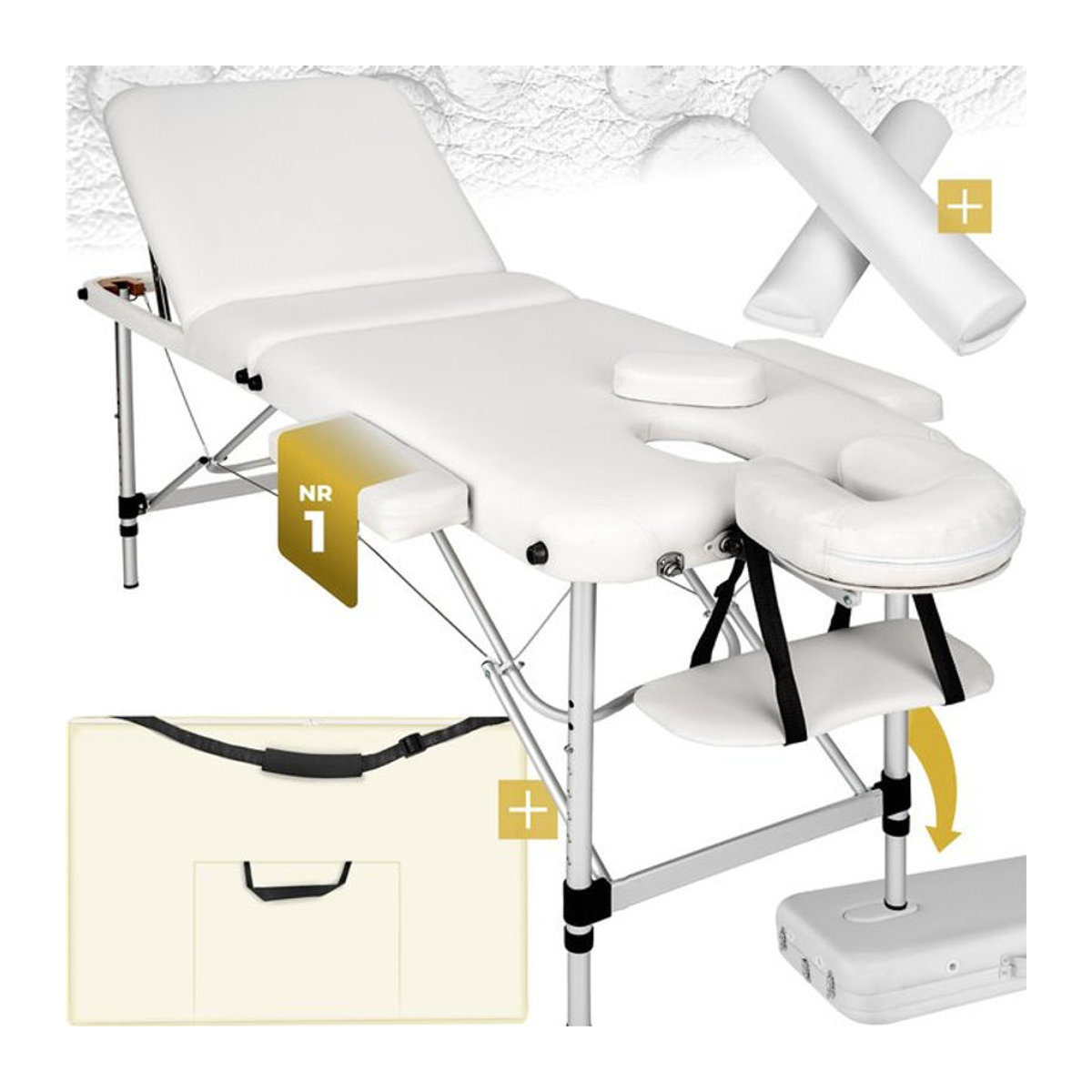 tectake 3 Zonen Massageliege-Set aus Aluminium und Kunstleder in Weiß, H x B x T: 89 x 95 x 210 cm, Polsterung 5 cm, Breite: 60 cm - Bild 1