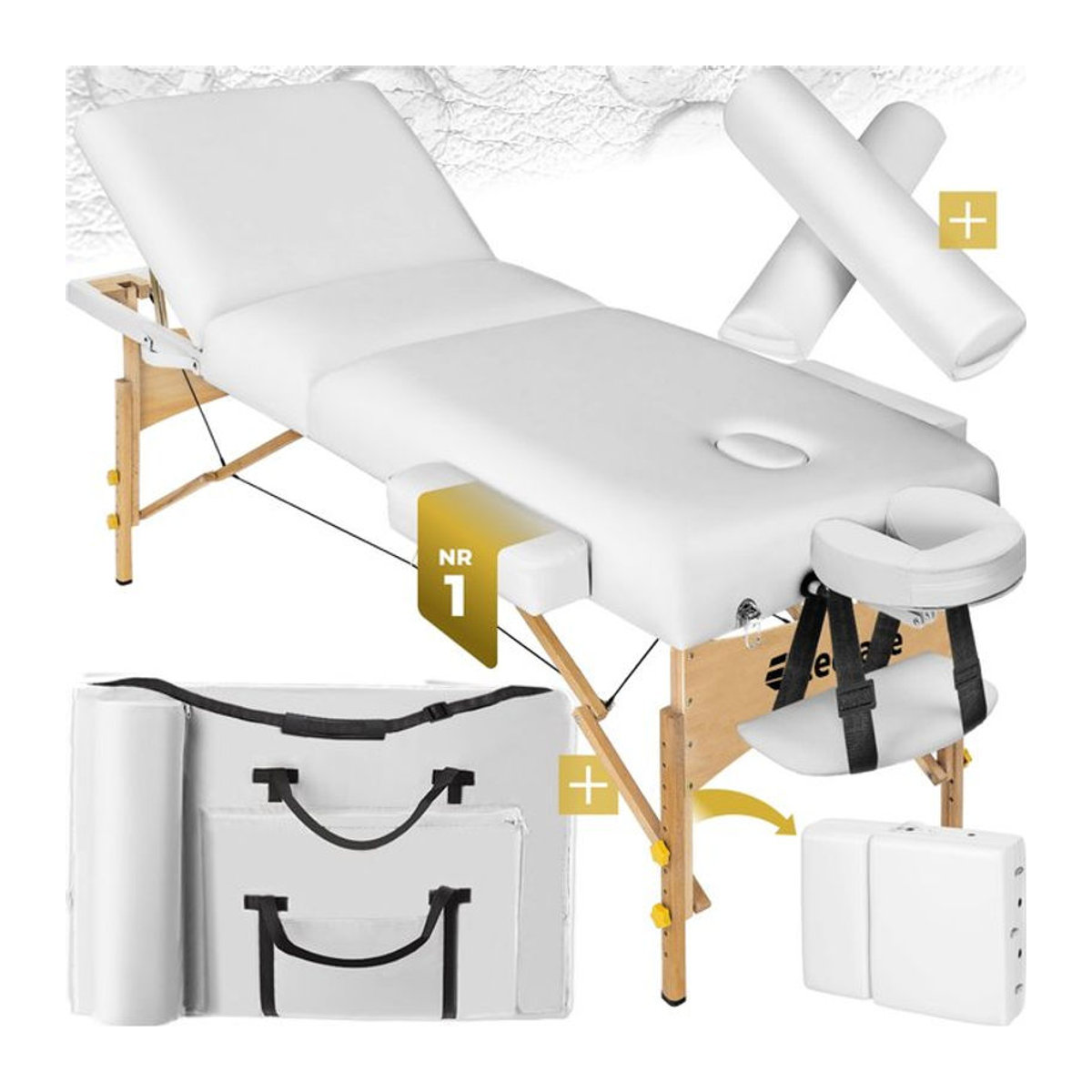 tectake 3 Zonen Massageliege-Set mit Holzgestell und Polsterung in Weiß, B/T/H: 218 x 102 x 90 cm, Breite: 70 cm, Polsterung: 7,5 cm - Bild 1
