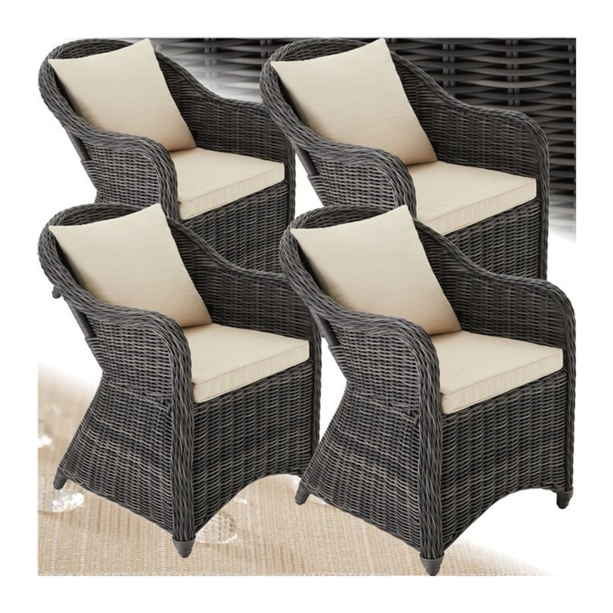 tectake 4er Set Aluminium Rattansessel wetterfest und UV-beständig - Bild 1