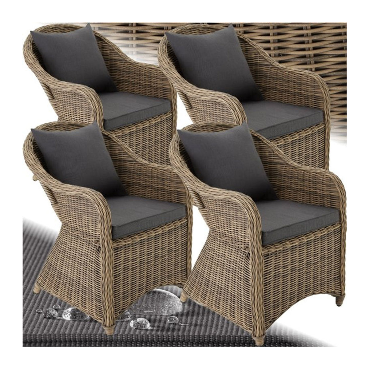 tectake 4er Set Aluminium Rattansessel wetterfest und UV-beständig - Bild 1