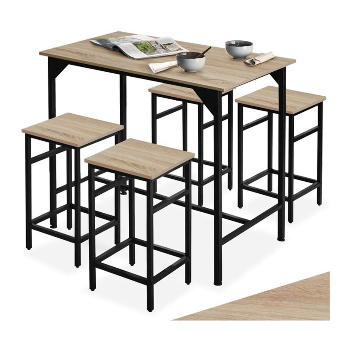 tectake 5-teiliges Bartisch-Set im Industrial Style in Natur mit höhenverstellbaren Kunststofffüßen - Bild 1