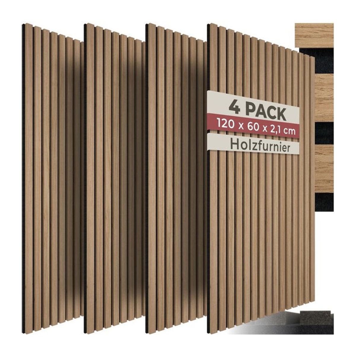 tectake Akustikpaneele Holzoptik Eiche Braun, 4 Stück, B: 60 cm, H: 120 cm, T: 2,1 cm - Bild 1