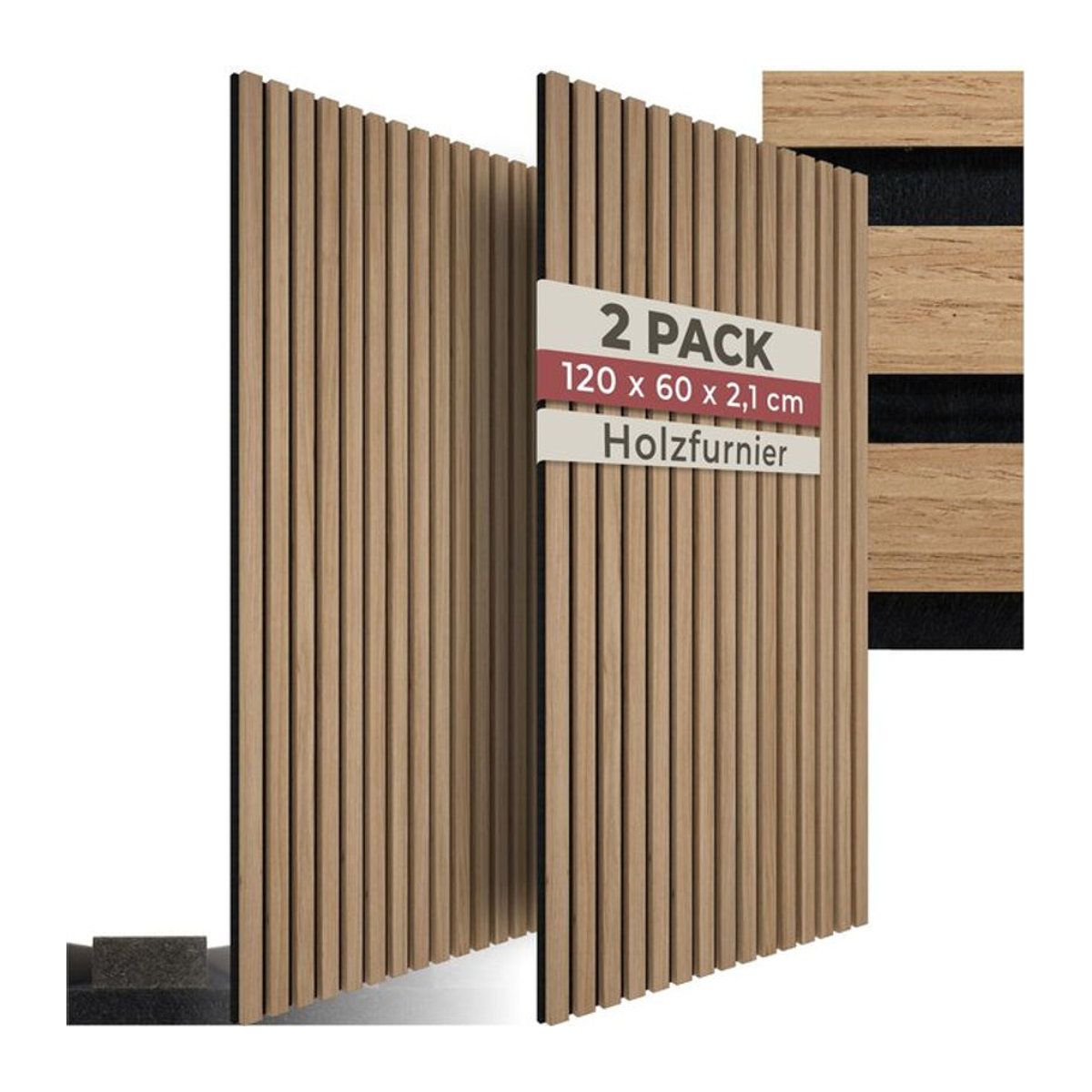 tectake Akustikpaneele Holzoptik Eiche Braun aus MDF und Echtholzfurnier, B/H/T: 60 x 120 x 2,1 cm - Bild 1