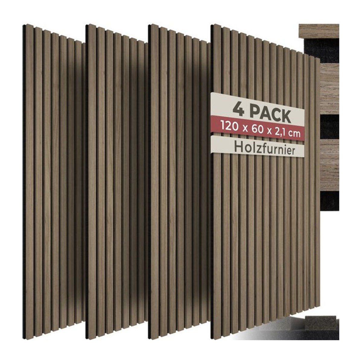 tectake Akustikpaneele Holzoptik Eiche dunkel Braun, 4 Stück, B: 60 cm, H: 120 cm, T: 2,1 cm - Bild 1