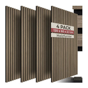 tectake Akustikpaneele Holzoptik Eiche dunkel Braun, 4 Stück, B: 60 cm, H: 120 cm, T: 2,1 cm