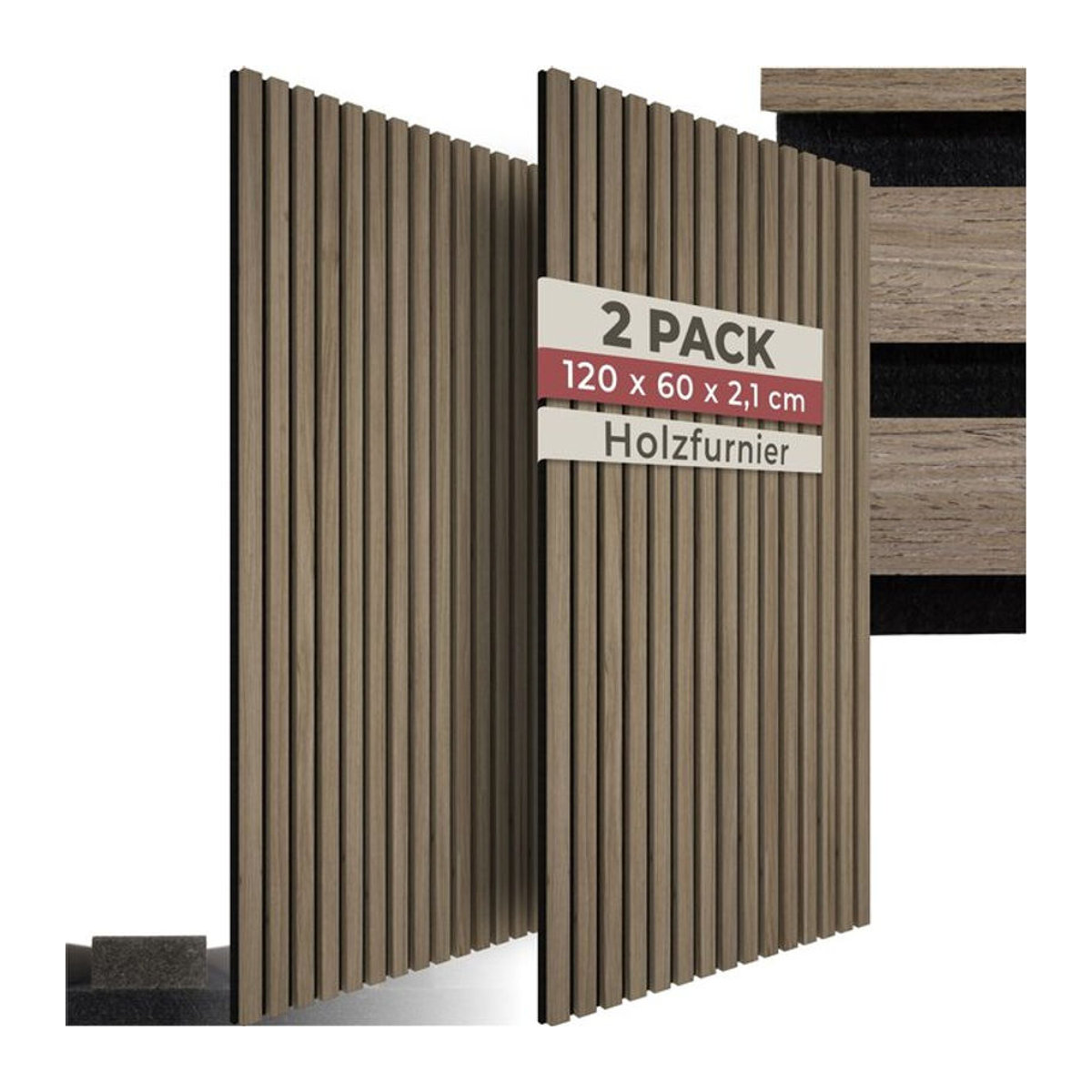 tectake Akustikpaneele Holzoptik Eiche dunkel Braun aus MDF und Echtholzfurnier B: 60 cm, H: 120 cm, T: 2,1 cm - Bild 1