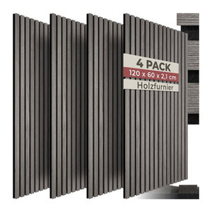 tectake Akustikpaneele Holzoptik Eiche grau aus Holz und MDF, B/H/T: 60 x 120 x 2,1 cm