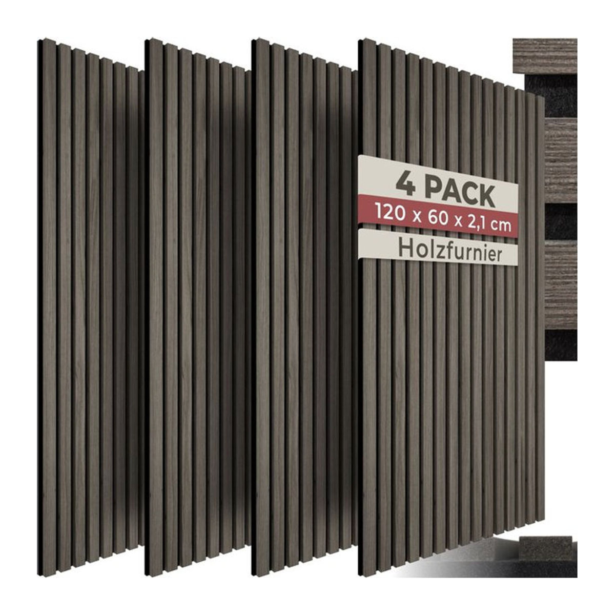 tectake Akustikpaneele Holzoptik Eiche grau aus MDF und Echtholzfurnier, B: 60 cm, H: 120 cm, T: 2,1 cm - Bild 1