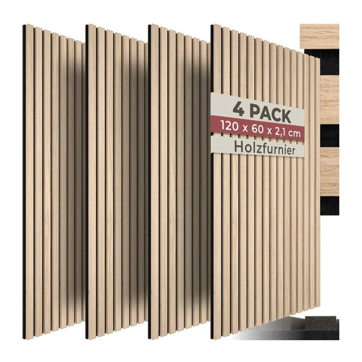 tectake Akustikpaneele Holzoptik Eiche hell in Braun und Beige, B: 60 cm, H: 120 cm, T: 2,1 cm - Bild 1