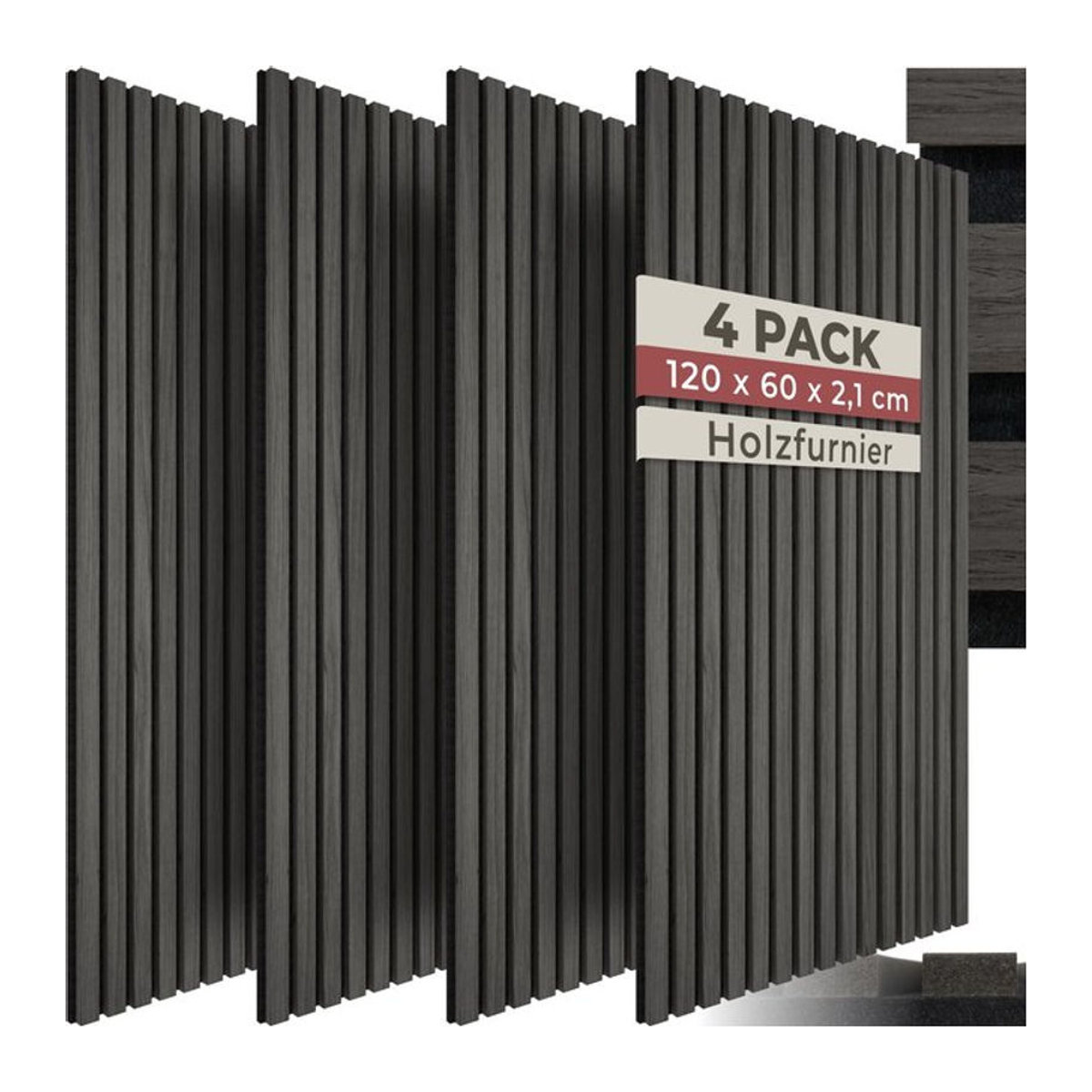 tectake Akustikpaneele Holzoptik Eiche Schwarz aus MDF und Echtholzfurnier, B: 60 cm, H: 120 cm, T: 2,1 cm - Bild 1