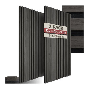 tectake Akustikpaneele Holzoptik Eiche Schwarz, Rechteckig, B: 60 cm, H: 120 cm, T: 2,1 cm