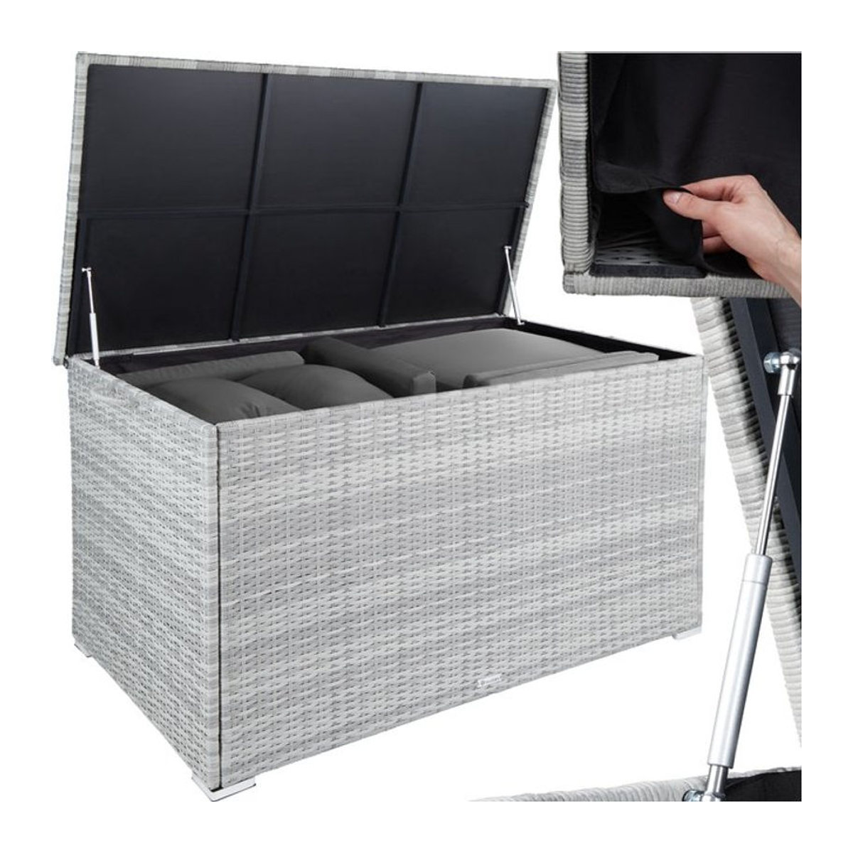 tectake Aluminium Auflagenbox mit Rattangeflecht und Hubautomatik, 750 l, B/T/H: 145 x 82,5 x 79,5 cm - Bild 1