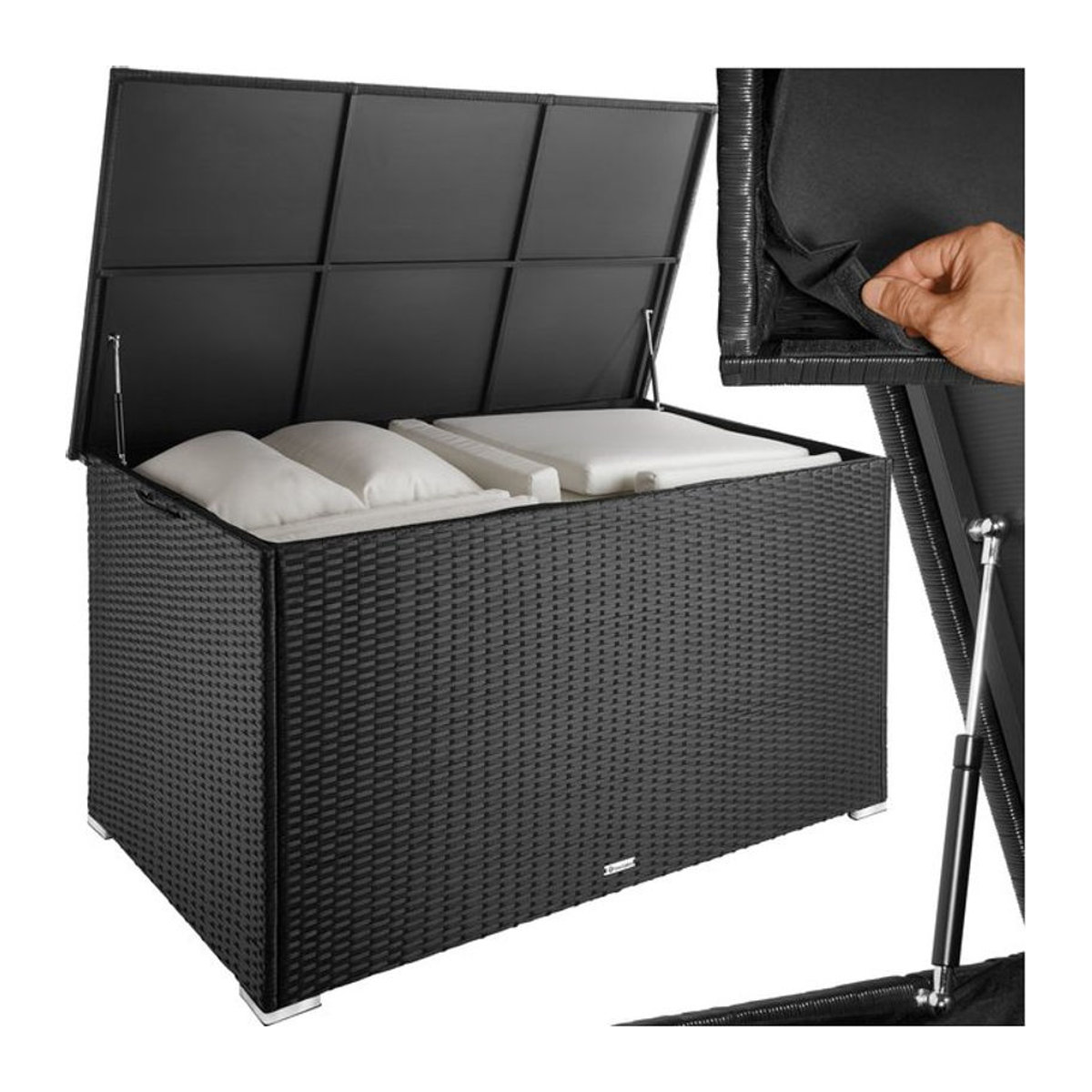 tectake Aluminium Auflagenbox mit Rattangeflecht und Hubautomatik, 750 l, B/T/H: 145 x 82,5 x 79,5 cm - Bild 1