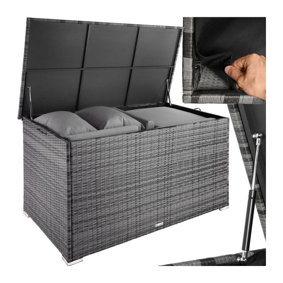 tectake Aluminium Auflagenbox mit Rattangeflecht und Hubautomatik, 750 l, B/T/H: 145 x 82,5 x 79,5 cm - Bild 1