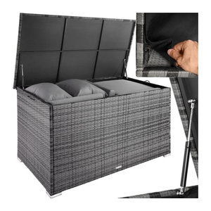 tectake Aluminium Auflagenbox mit Rattangeflecht und Hubautomatik, 750 l, B/T/H: 145 x 82,5 x 79,5 cm