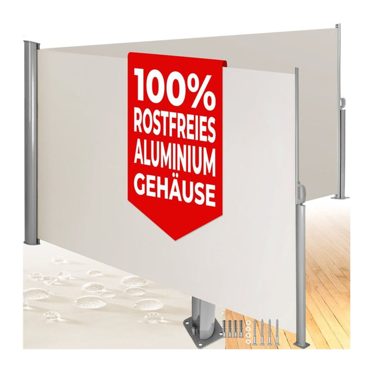tectake Aluminium Doppel-Seitenmarkise ausziehbar blickdicht Weiß B/H: 600 x 200 cm - Bild 1