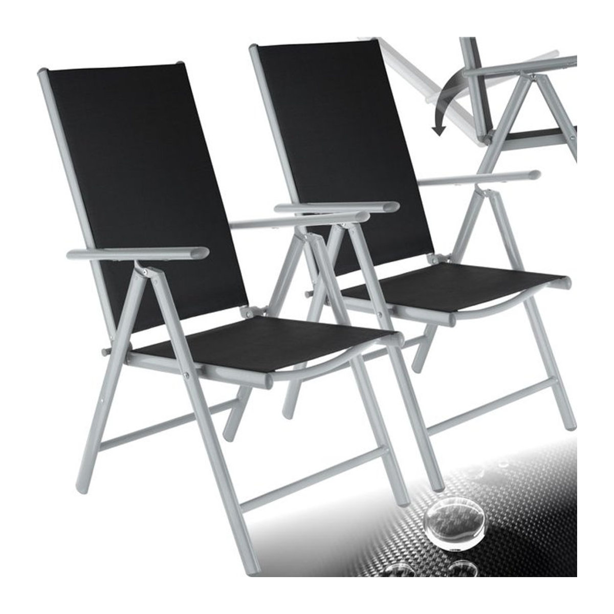 tectake Aluminium Gartenstuhl in Schwarz mit Mesh-Bezug, klappbar und 7-fach verstellbare Rückenlehne, B/T/H: 56 x 67 x 105 cm - Bild 1