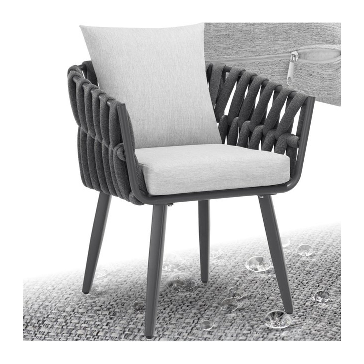 tectake Aluminium Polsterstuhl im Rope-Design in Grau, B/T/H: 61 x 60 x 73 cm - Bild 1