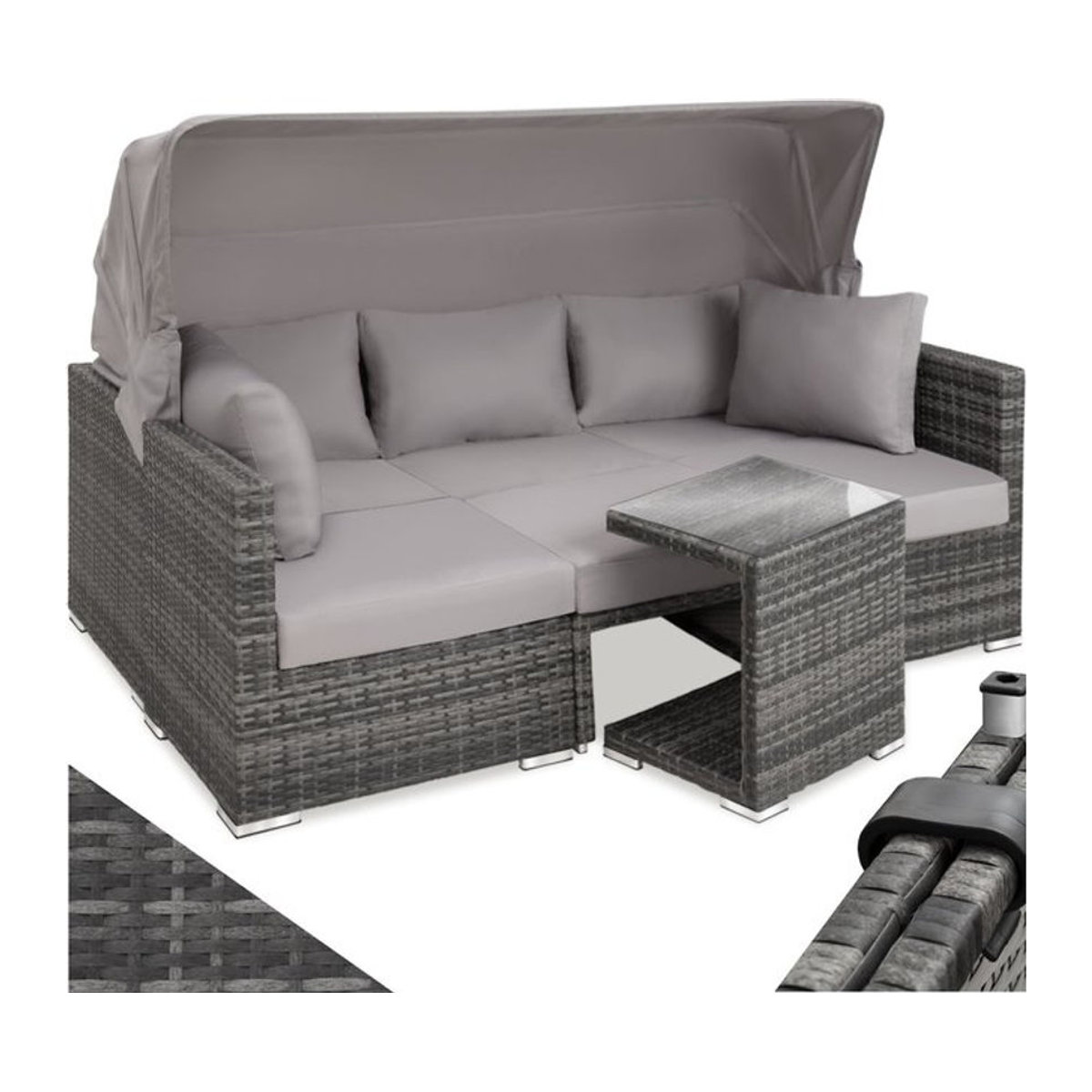tectake Aluminium Rattan Lounge Set in Grau für 5 bis 6 Personen mit klappbarem Sonnenschutz - Bild 1