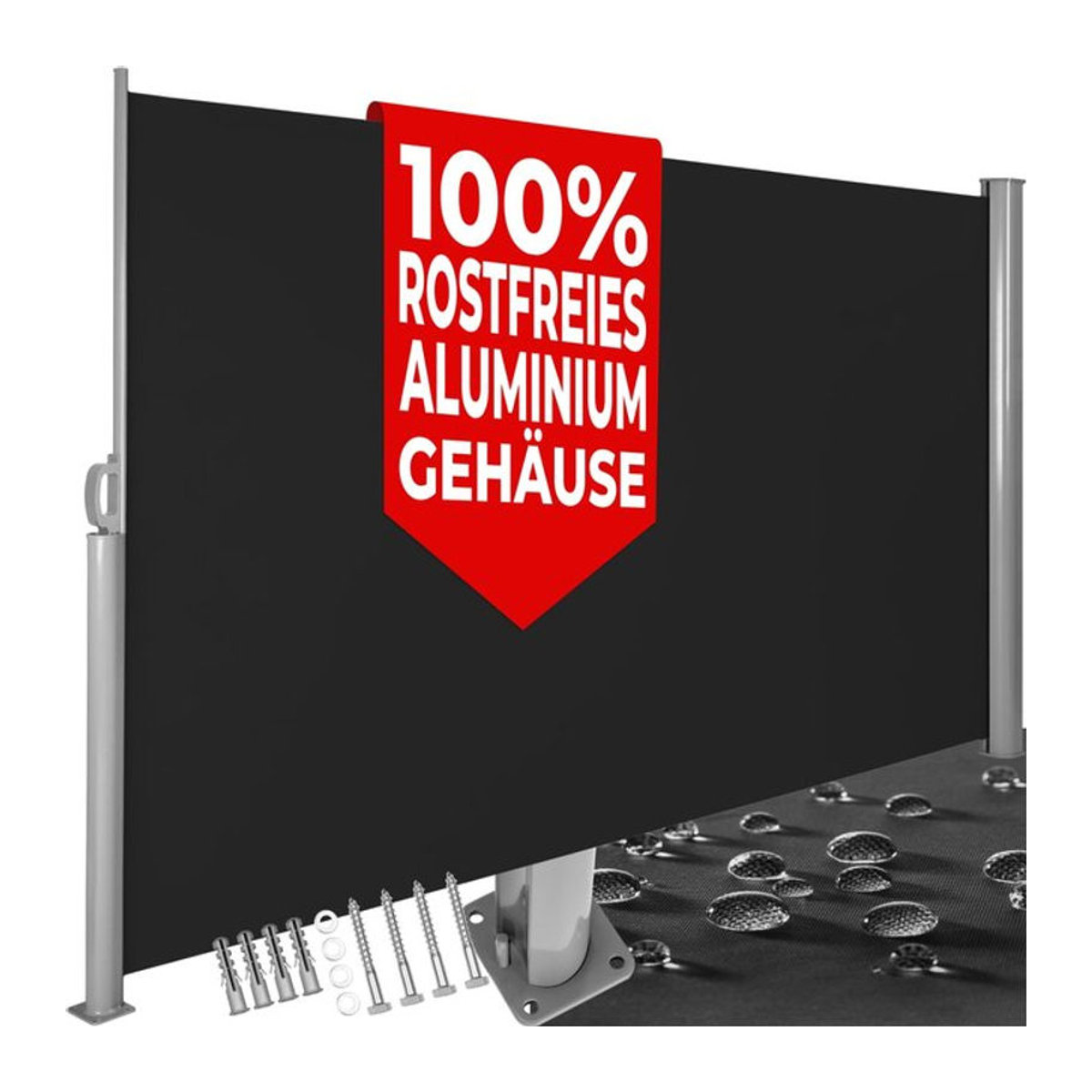 tectake Aluminium Seitenmarkise blickdicht Schwarz H: 160 cm x B: 300 cm - Bild 1