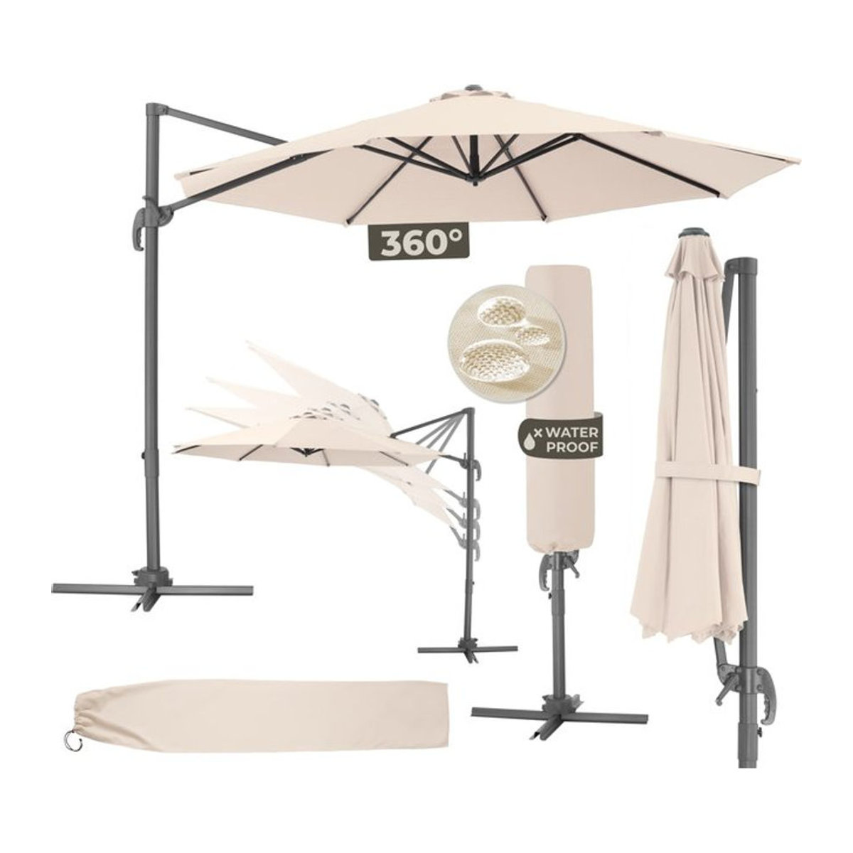 tectake Ampelschirm Beige, Durchmesser: 300 cm - Bild 1