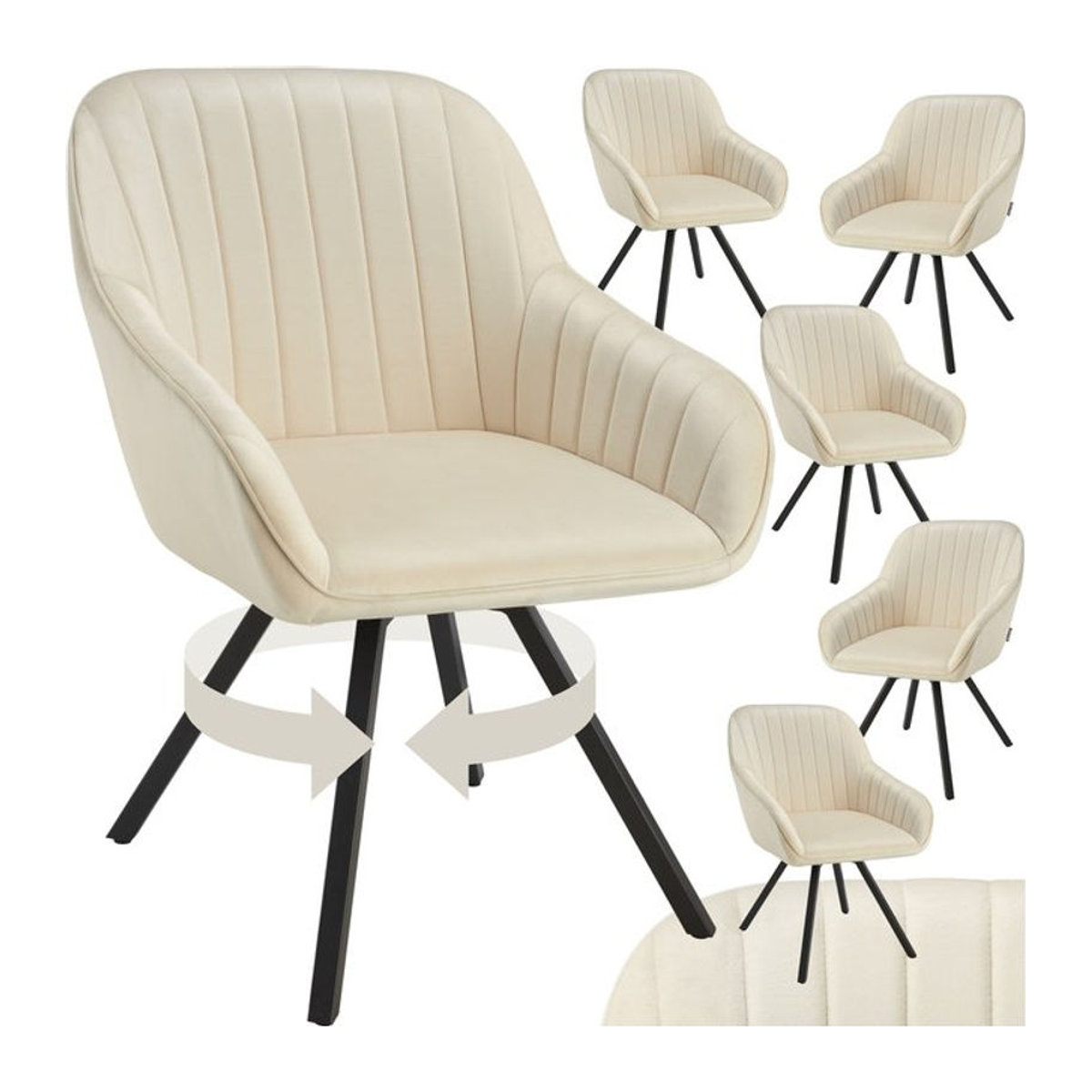 tectake Armlehnenstuhl in Samtoptik Beige, 360 Grad drehbar und gepolstert, B/T/H: 58 x 58 x 82 cm - Bild 1