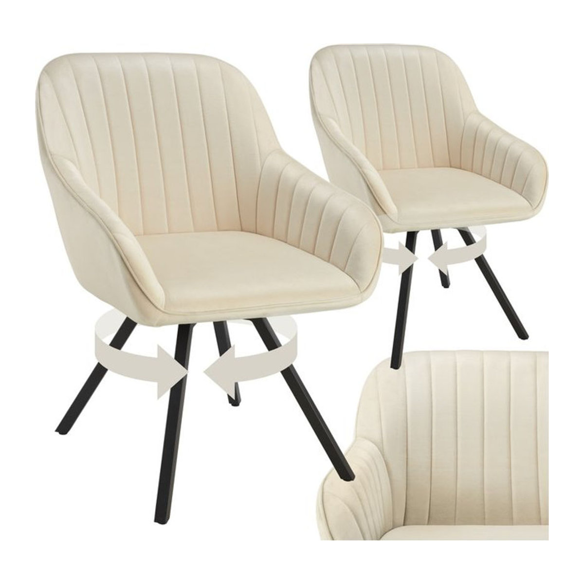 tectake Armlehnenstuhl in Samtoptik Beige, 360 Grad drehbar und gepolstert, B/T/H: 58 x 58 x 82 cm - Bild 1