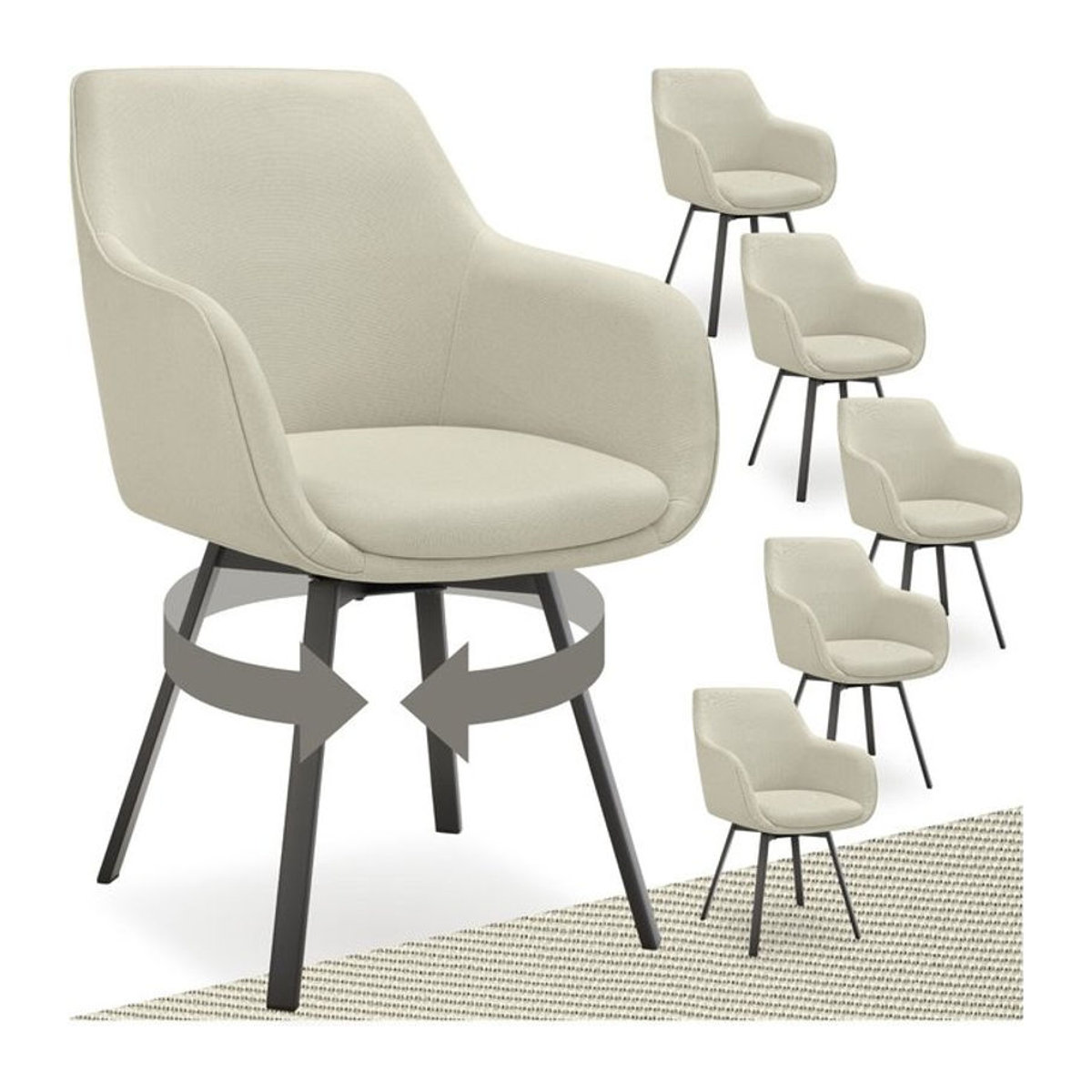 tectake Armlehnenstuhl Modern in Beige, gepolstert mit Kunstleder und Stahlbeinen, 360 Grad drehbar, B/T/H: 57 x 59 x 88 cm - Bild 1