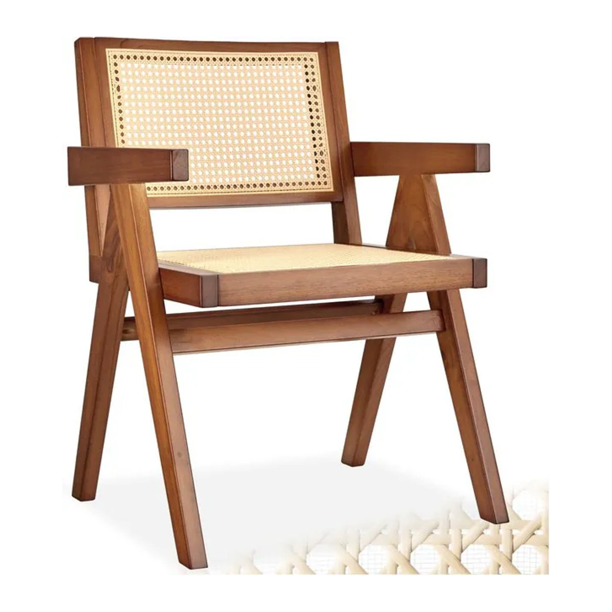 tectake Armlehnstuhl im Boho-Stil aus massivem Holz und Rattan, Braun, B: 59 cm, T: 56,5 cm, H: 82,5 cm - Bild 1