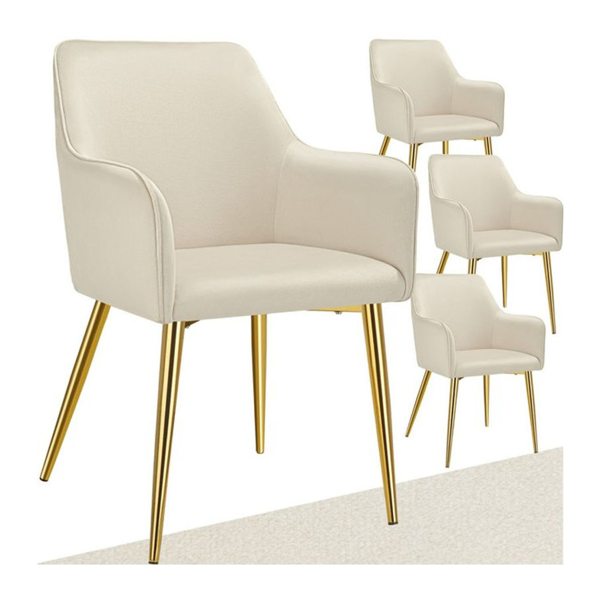 tectake Armlehnstuhl in Samtoptik mit Stahlbeinen, Beige, B/T/H: 55 x 63,5 x 86,5 cm - Bild 1