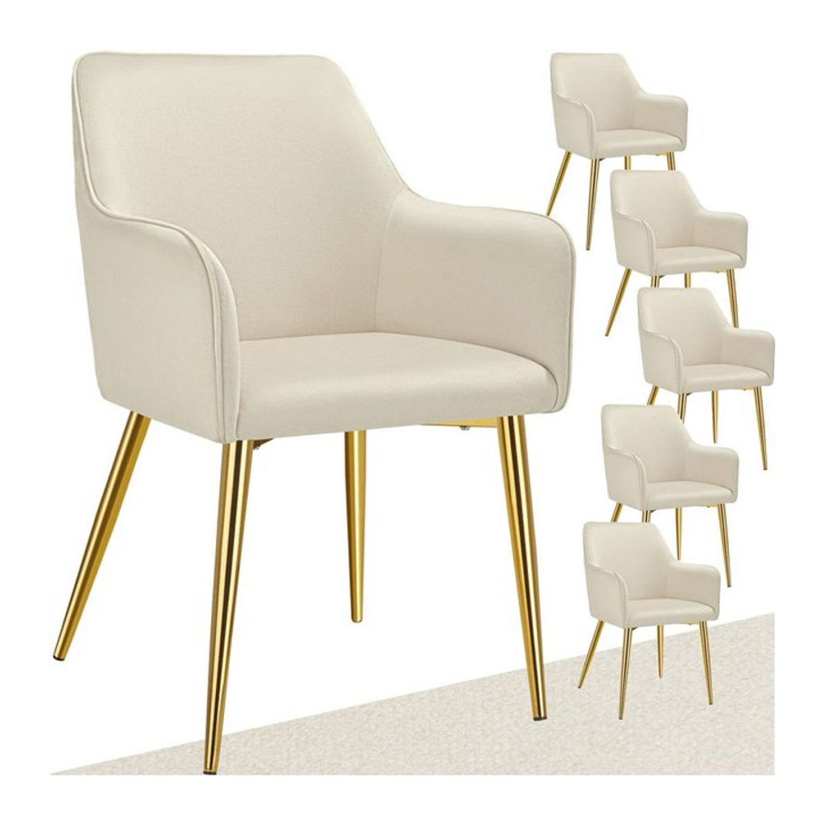 tectake Armlehnstuhl in Samtoptik mit Stahlbeinen, Modern, Beige, B/T/H: 55 x 63,5 x 86,5 cm - Bild 1