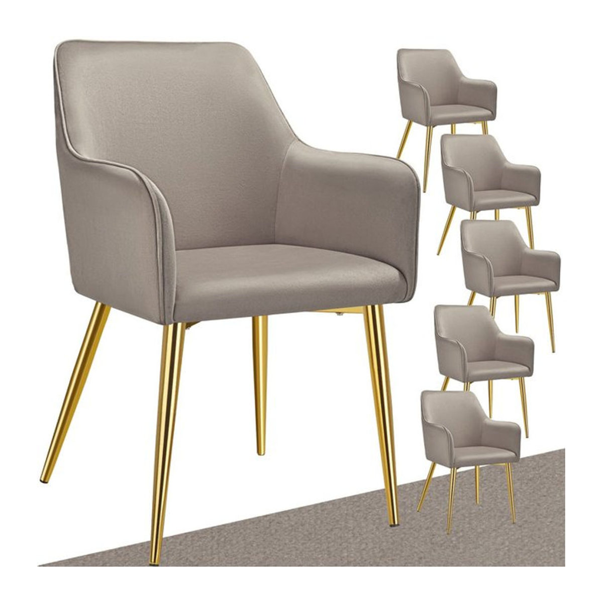 tectake Armlehnstuhl in Samtoptik modern gepolstert mit Stahlbeinen in taupe meliert B/T/H: 55 x 63,5 x 86,5 cm - Bild 1