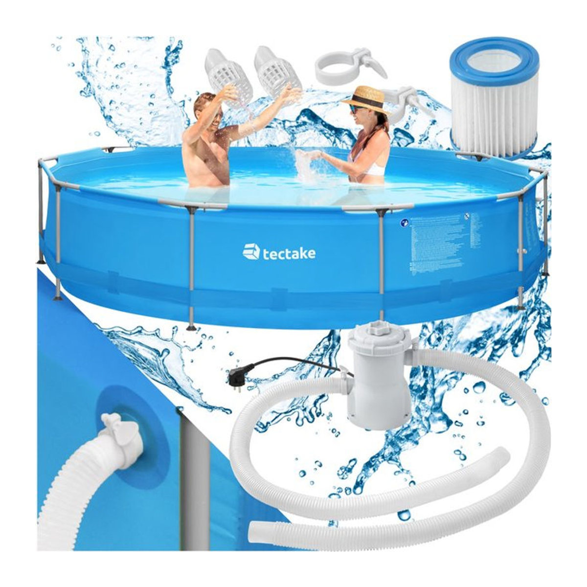 tectake® Aufblasbarer Swimming Pool rund aus reißfestem PVC-Gewebe und Stahl, Blau, Durchmesser: 360 cm, Höhe: 76 cm - Bild 1