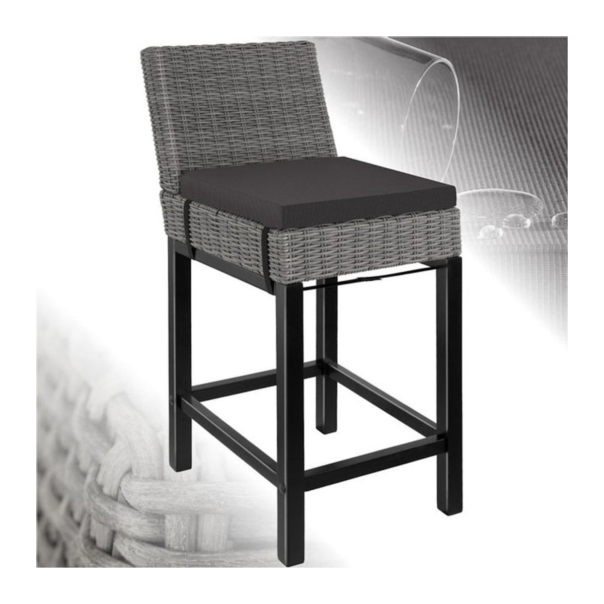 tectake Barhocker aus Polyrattan mit Aluminiumgestell und Sitzpolster in Grau, B/T/H: 45 x 62,5 x 99 cm - Bild 1
