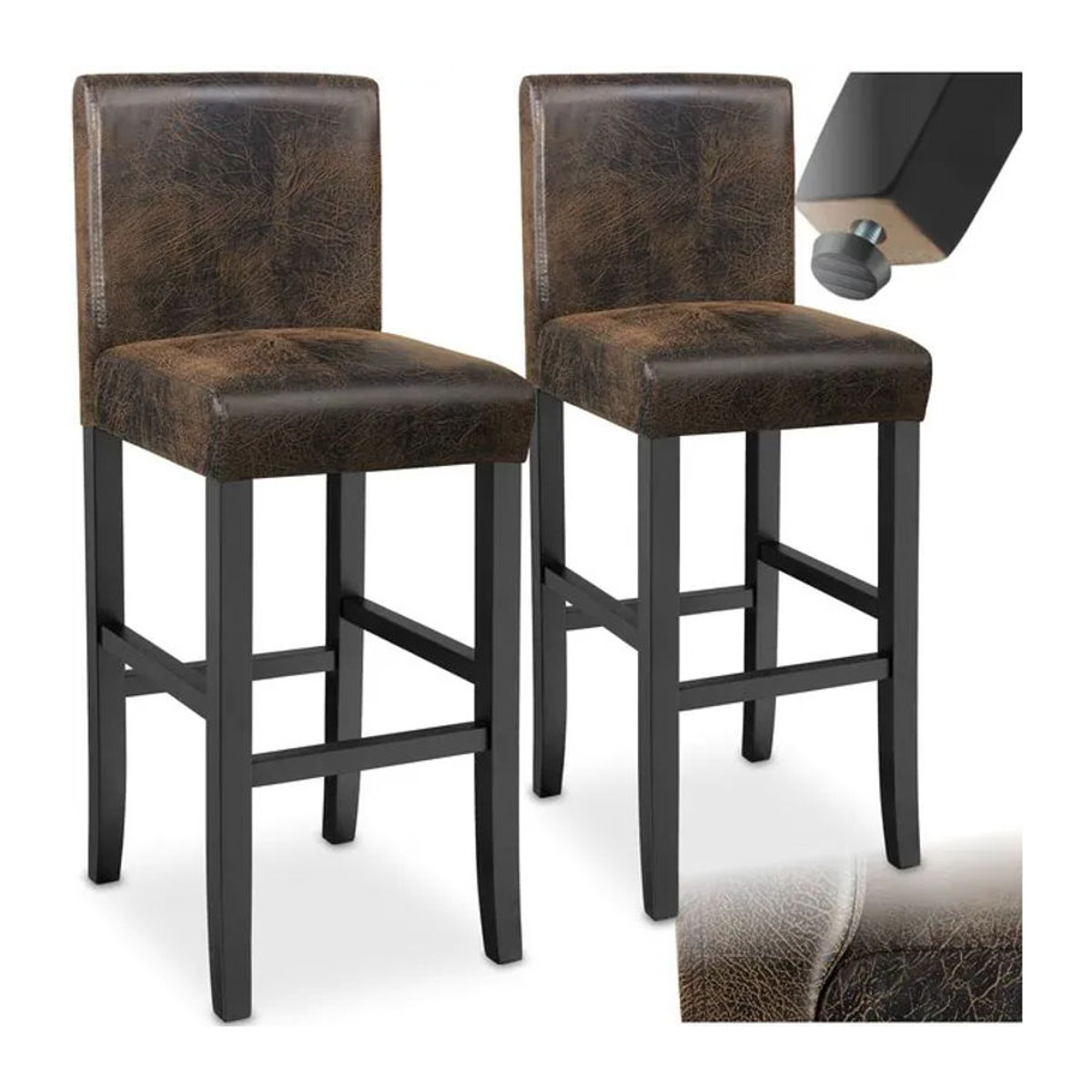 tectake Barhocker im Industrial Design, gepolstert mit Rückenlehne aus Kunstleder und Massivholzbeinen, Braun, Sitzhöhe: 76 cm - Bild 1