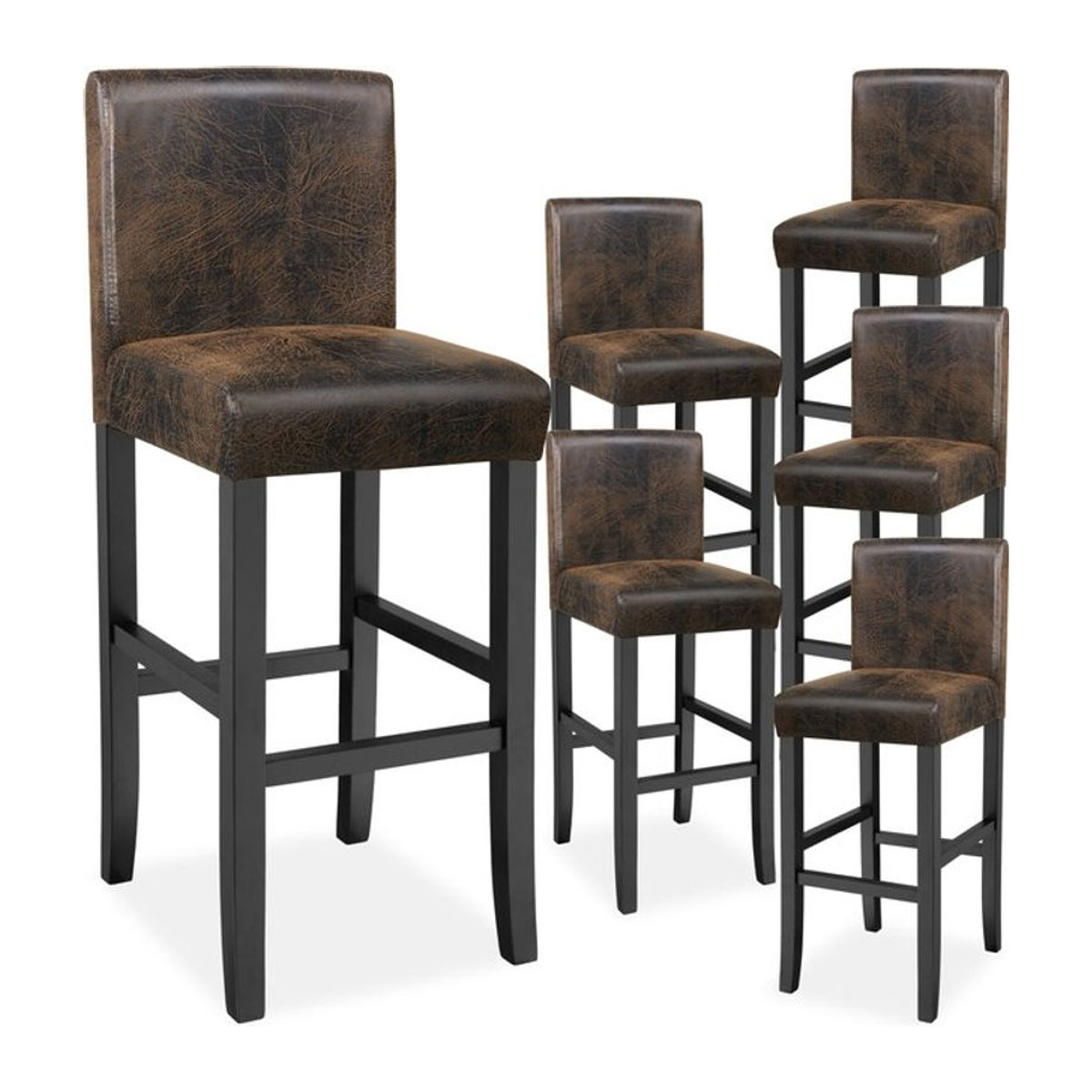 tectake Barhocker in Braun mit Rückenlehne, gepolstert mit Kunstleder und Massivholzbeinen, Sitzhöhe: 76 cm - Bild 1