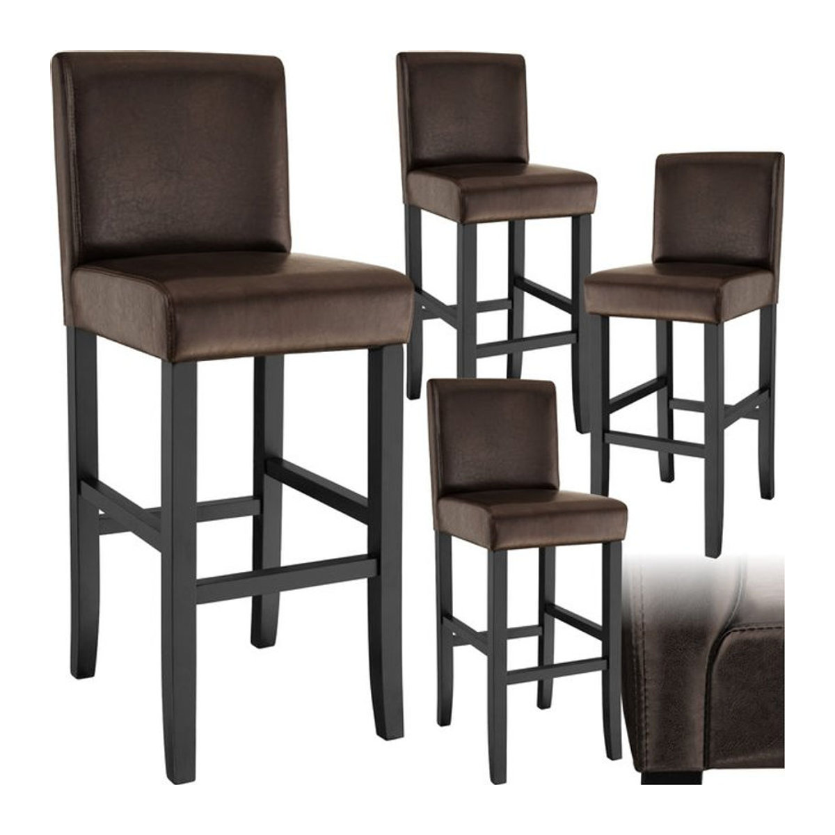 tectake Barhocker modern, gepolstert mit Rückenlehne aus Kunstleder und Massivholzbeinen, Braun, Sitzhöhe: 76 cm - Bild 1