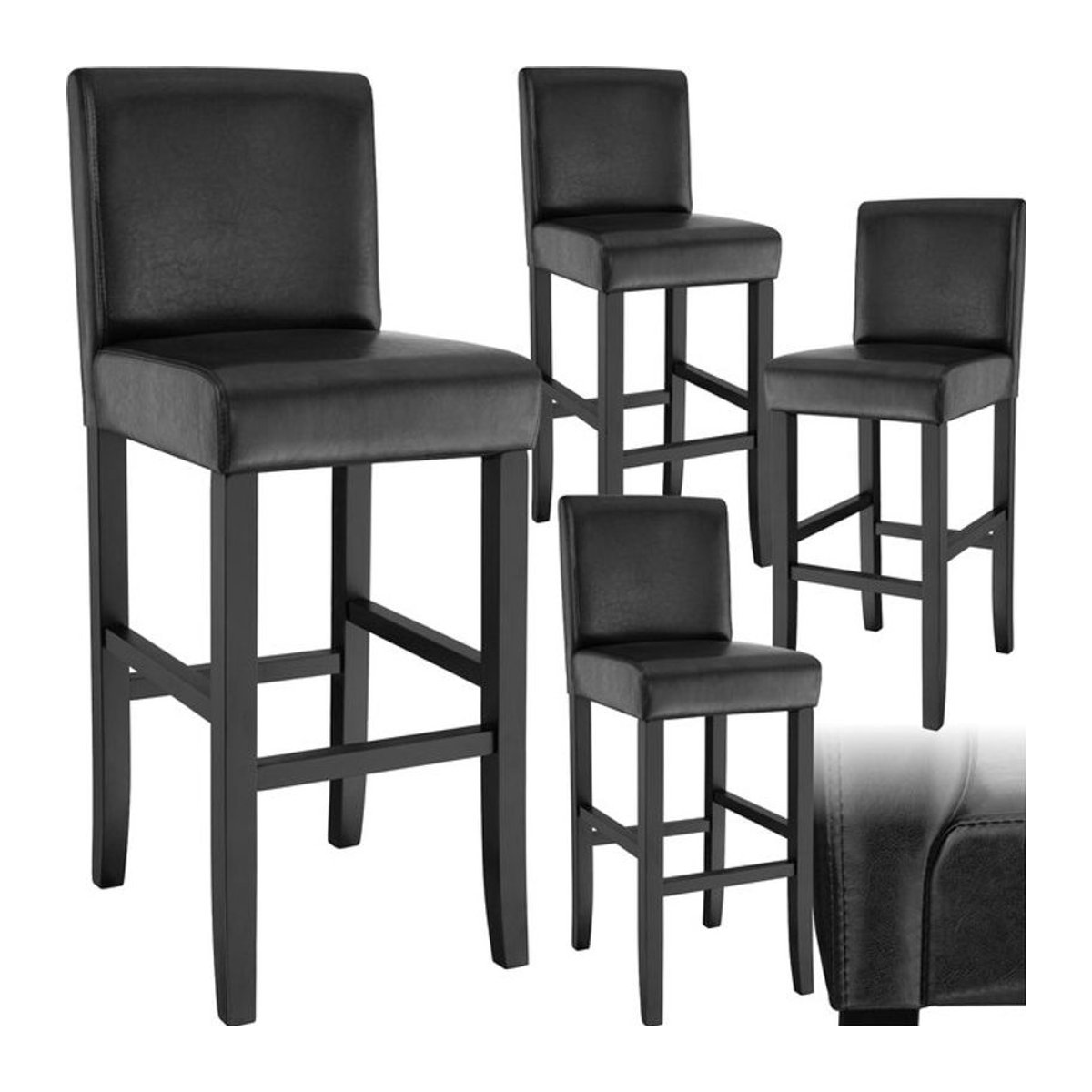 tectake Barhocker modern mit Rückenlehne aus Massivholz und Kunstleder in Schwarz, Sitzhöhe: 76 cm - Bild 1
