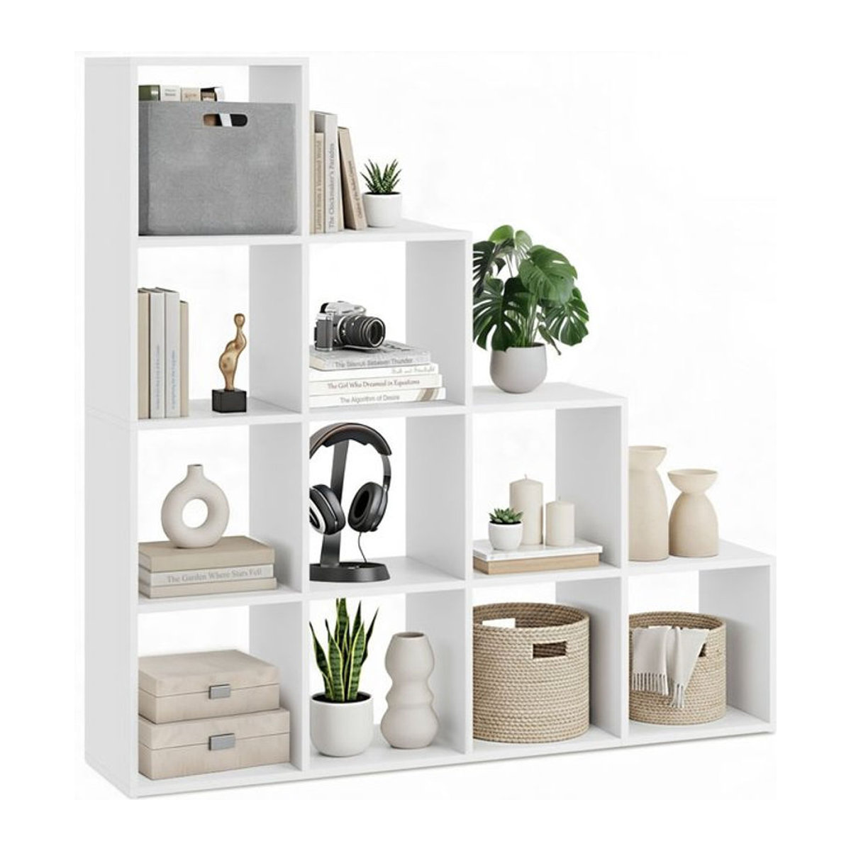 tectake® Bücherregal in Weiß, modernes und minimalistisches Design, freistehend, B/T/H: 130 x 29 x 130 cm - Bild 1