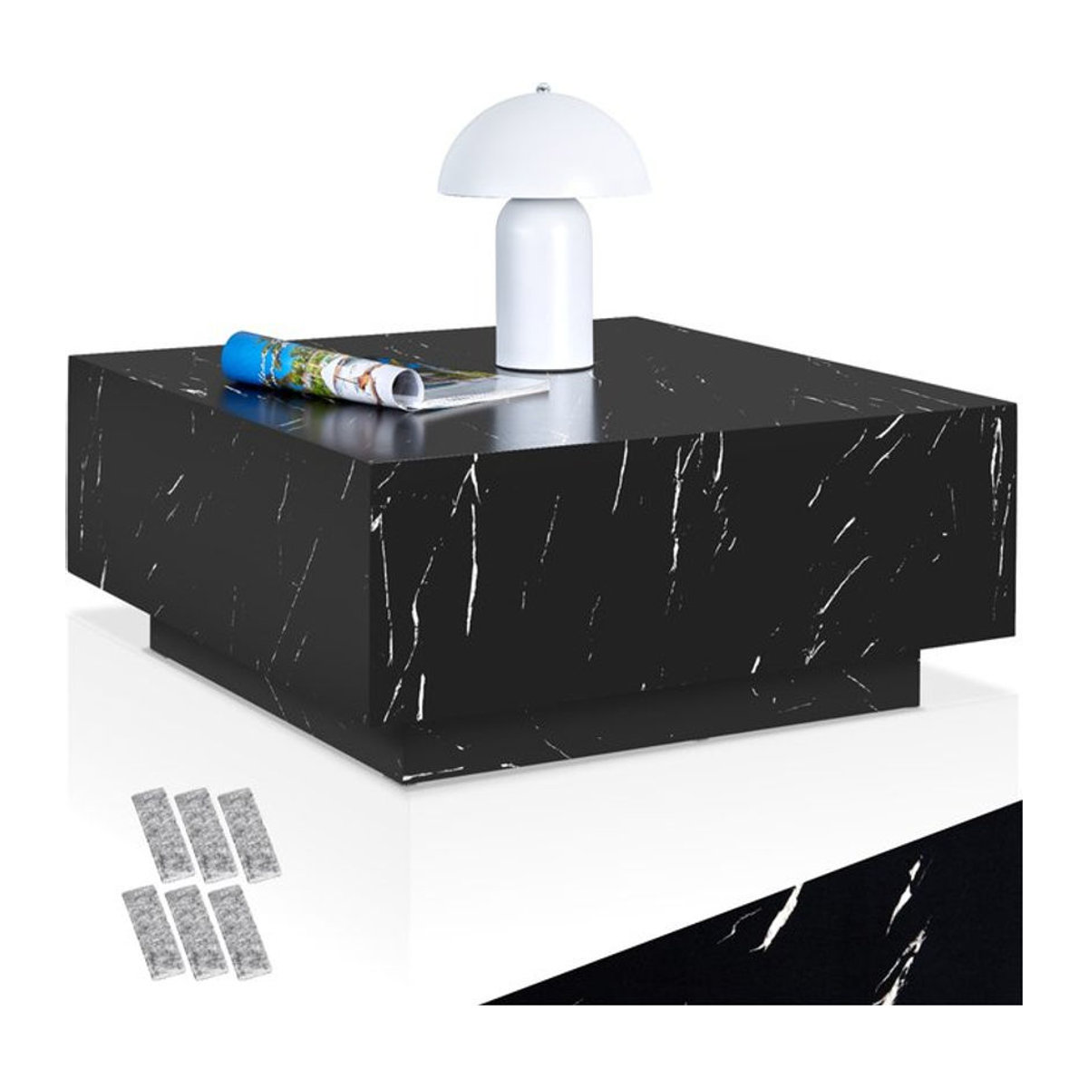 tectake Couchtisch Marmor Schwarz Quadratisch Minimalistisch - Bild 1