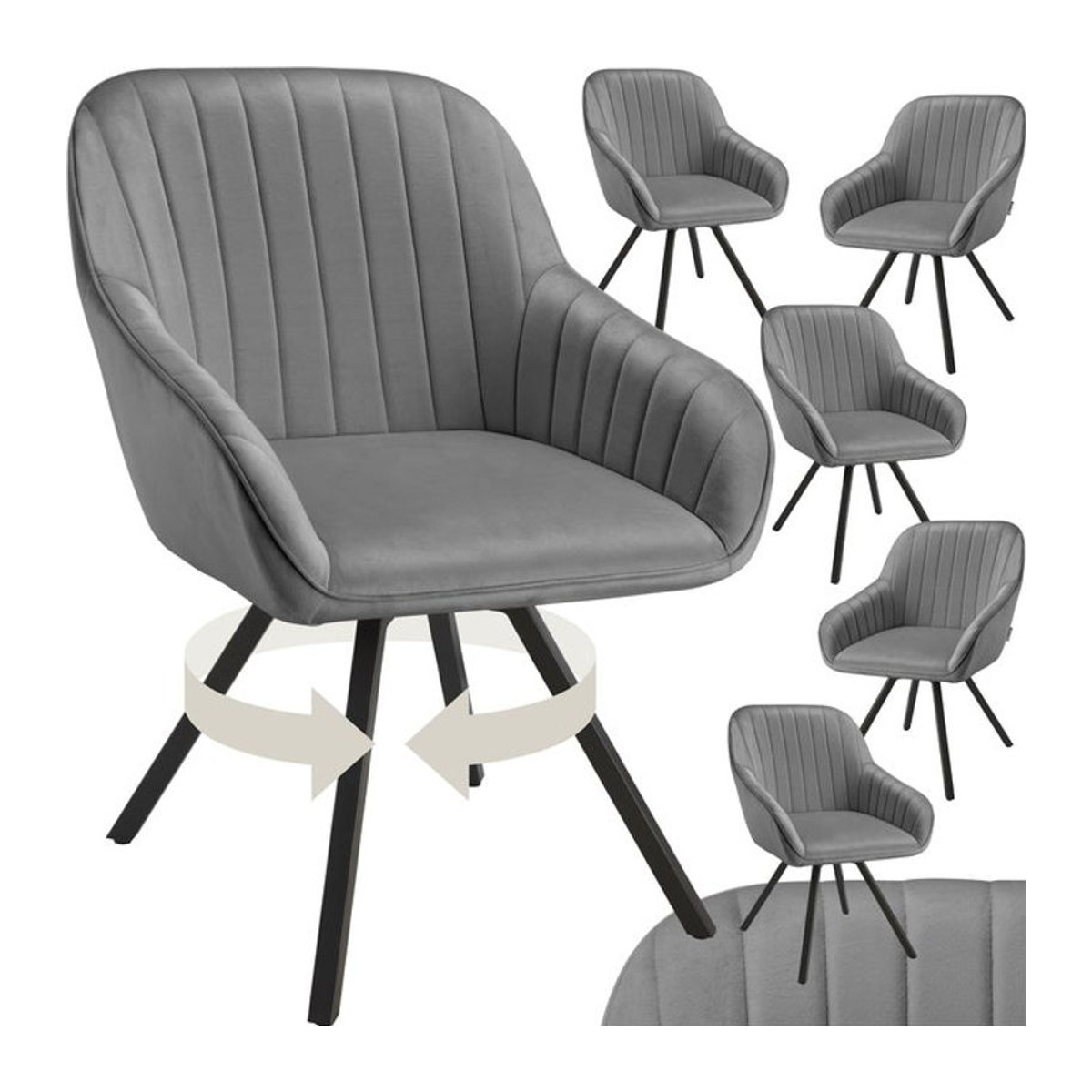 tectake® Drehbarer Armlehnenstuhl in Samtoptik, Grau, Modern, B/T/H: 58 x 58 x 82 cm - Bild 1