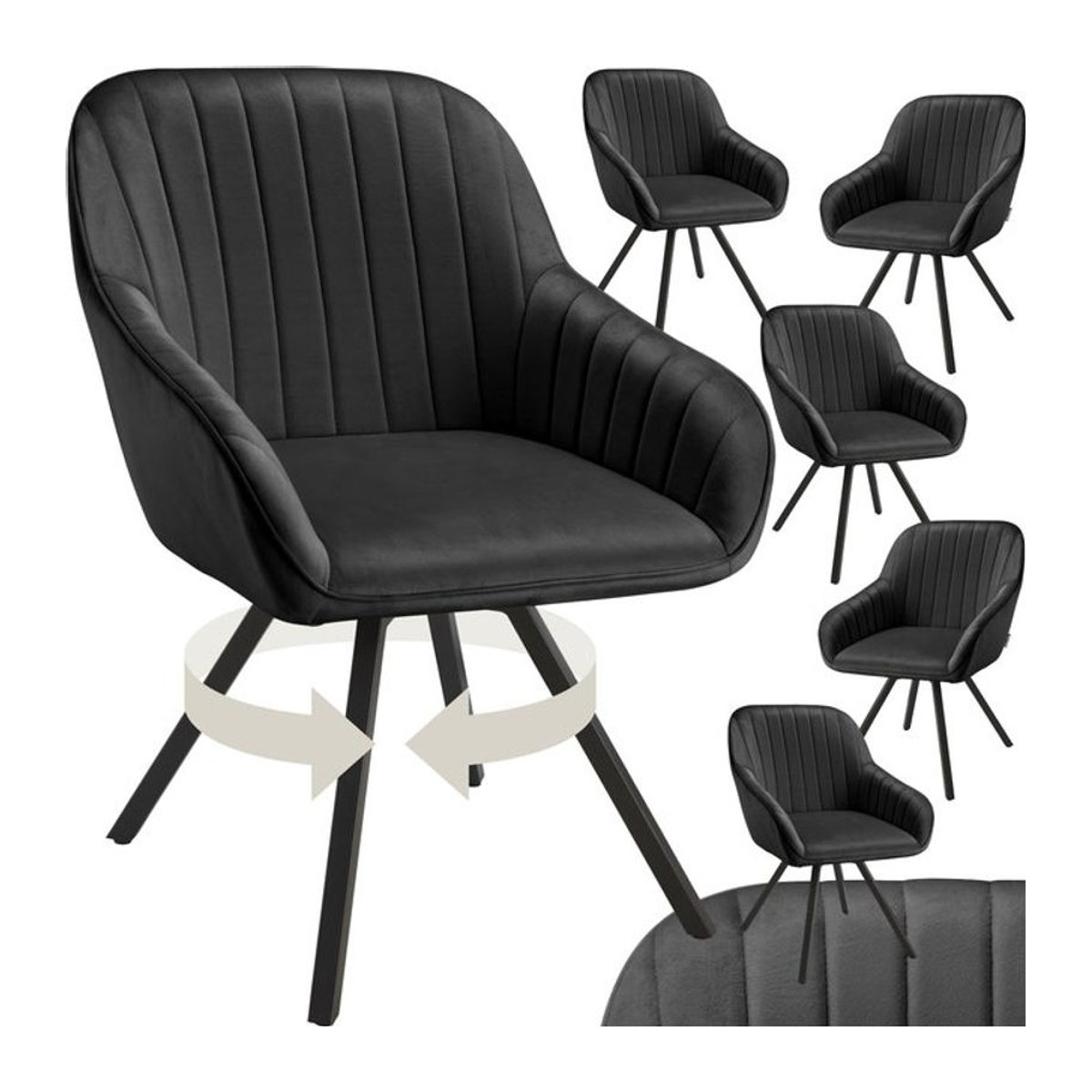 tectake® Drehbarer Armlehnenstuhl in Samtoptik mit Stahlbeinen, Schwarz, B/T/H: 58 x 58 x 82 cm - Bild 1